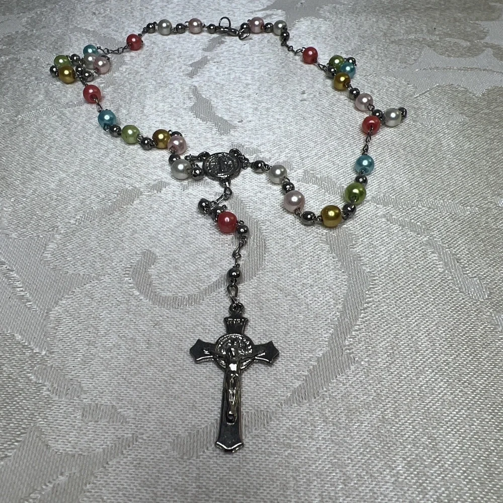 Lovely Rosary Bead Necklace or Bracelet, Silver Crucifix